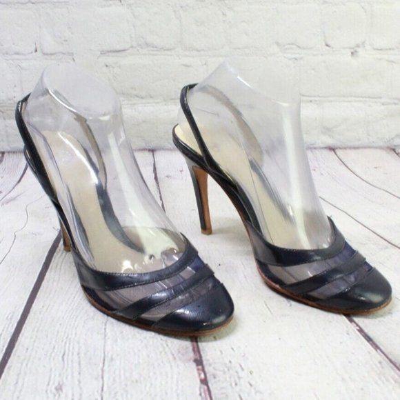 Joey Blue Leather Slip On High Heel Ankle Strap Sandals Size 7 M - Picture 3 of 9